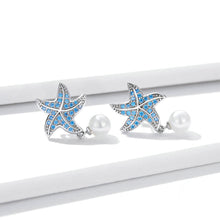 Load image into Gallery viewer, 925 Sterling Silver Fashion and Elegant Starfish Imitation Pearl Earrings with Blue Cubic Zirconia