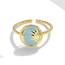 Load image into Gallery viewer, 925 Sterling Silver Plated Gold Fashion and Simple Sun and Moon Adjustable Open Ring