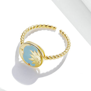 925 Sterling Silver Plated Gold Fashion and Simple Sun and Moon Adjustable Open Ring
