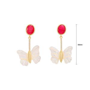 Fashion and Elegant Plated Gold Shell Butterfly Tassel Earrings with Cubic Zirconia