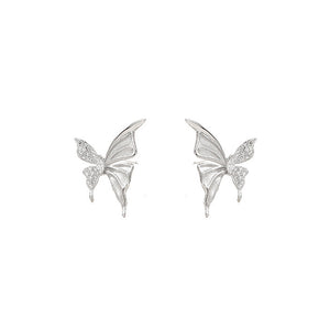 925 Sterling Silver Fashion Simple Butterfly Stud Earrings with Cubic Zirconia