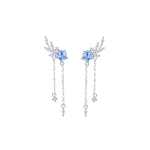 925 Sterling Silver Fashion Creative Star Wheat Tassel Earrings with Cubic Zirconia