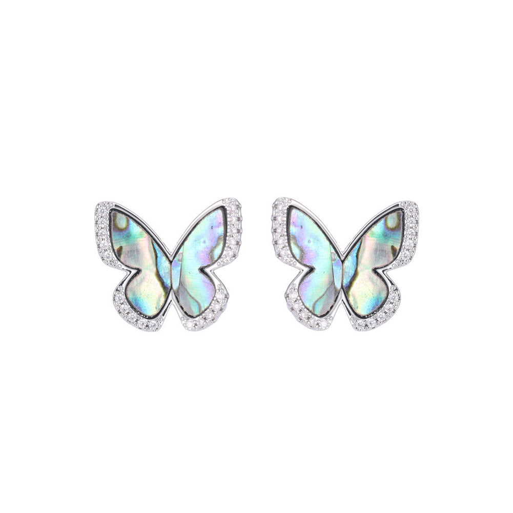 Fashion Cute Butterfly Colorful Shell Stud Earrings with Cubic Zirconia