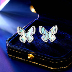Fashion Cute Butterfly Colorful Shell Stud Earrings with Cubic Zirconia