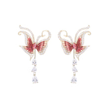 Load image into Gallery viewer, Fashion and Elegant Plated Gold Enamel Butterfly Water Drop Tassel Earrings with Cubic Zirconia