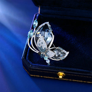 Elegant Brilliant Blue Butterfly Brooch with Cubic Zirconia