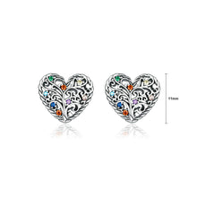 Load image into Gallery viewer, 925 Sterling Silver Fashion Vintage Tree Of Life Heart Stud Earrings with Cubic Zirconia