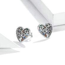 Load image into Gallery viewer, 925 Sterling Silver Fashion Vintage Tree Of Life Heart Stud Earrings with Cubic Zirconia
