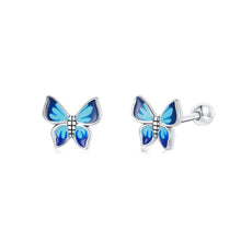 Load image into Gallery viewer, 925 Sterling Silver Simple and Exquisite Enamel Blue Butterfly Stud Earrings