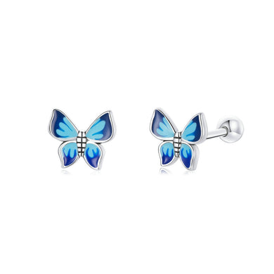 925 Sterling Silver Simple and Exquisite Enamel Blue Butterfly Stud Earrings