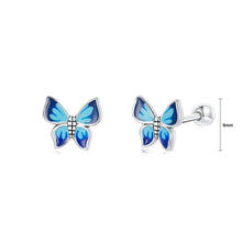 Load image into Gallery viewer, 925 Sterling Silver Simple and Exquisite Enamel Blue Butterfly Stud Earrings