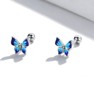 925 Sterling Silver Simple and Exquisite Enamel Blue Butterfly Stud Earrings