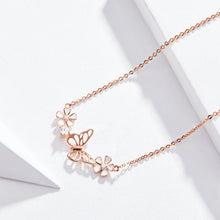 Load image into Gallery viewer, 925 Sterling Silver Plated Rose Gold Fashion Temperament Butterfly Flower Necklace with Cubic Zirconia
