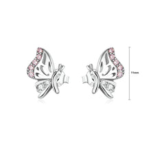 Load image into Gallery viewer, 925 Sterling Silver Simple Sweet Butterfly Stud Earrings with Pink Cubic Zirconia