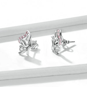 925 Sterling Silver Simple Sweet Butterfly Stud Earrings with Pink Cubic Zirconia