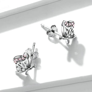 925 Sterling Silver Simple Sweet Butterfly Stud Earrings with Pink Cubic Zirconia