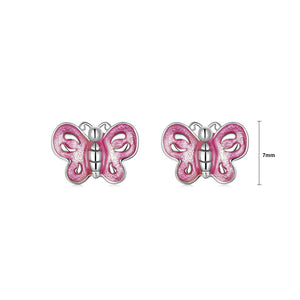 925 Sterling Silver Simple Cute Enamel Pink Butterfly Stud Earrings