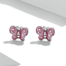 Load image into Gallery viewer, 925 Sterling Silver Simple Cute Enamel Pink Butterfly Stud Earrings