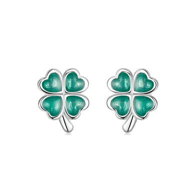 925 Sterling Silver Fashion and Simple Four-leafed Clover Stud Earrings