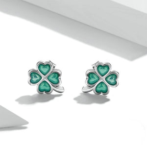 925 Sterling Silver Fashion and Simple Four-leafed Clover Stud Earrings