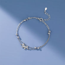 Load image into Gallery viewer, 925 Sterling Silver Simple Sweet Ribbon Double Layer Bracelet with Cubic Zirconia