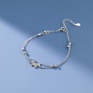 925 Sterling Silver Simple Sweet Ribbon Double Layer Bracelet with Cubic Zirconia