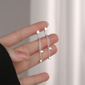 925 Sterling Silver Simple Fashion Star Tassel Earrings