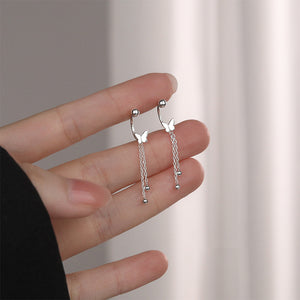 925 Sterling Silver Simple Cute Butterfly Tassel Earrings