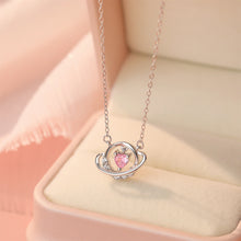 Load image into Gallery viewer, 925 Sterling Silver Fashion and Creative Pink Heart-shaped Planet Pendant with Cubic Zirconia and Necklace