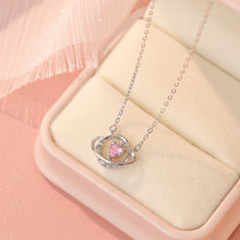 Load image into Gallery viewer, 925 Sterling Silver Fashion and Creative Pink Heart-shaped Planet Pendant with Cubic Zirconia and Necklace