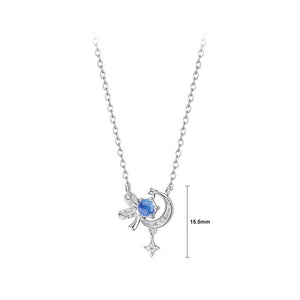925 Sterling Silver Fashion Creative Ribbon Moon Pendant with Cubic Zirconia and Necklace