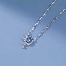 Load image into Gallery viewer, 925 Sterling Silver Fashion Creative Ribbon Moon Pendant with Cubic Zirconia and Necklace