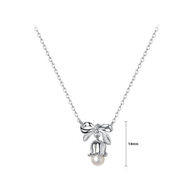 Load image into Gallery viewer, 925 Sterling Silver Fashion Simple Ribbon Lily Of The Valley Pendant with Imitation Pearls and Necklace