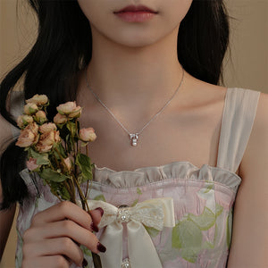925 Sterling Silver Fashion Simple Ribbon Lily Of The Valley Pendant with Imitation Pearls and Necklace