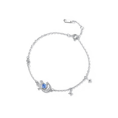 925 Sterling Silver Fashion Creative Ribbon Moon Bracelet with Cubic Zirconia
