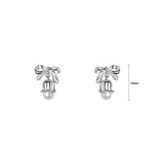 Load image into Gallery viewer, 925 Sterling Silver Simple Fashion Ribbon Lily Of The Valley Flower Imitation Pearl Stud Earrings