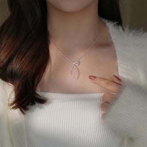 925 Sterling Silver Fashion Simple Ribbon Pendant with Necklace