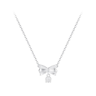 925 Sterling Silver Fashion Sweet Ribbon Lily Of The Valley Flower Pendant with Necklace