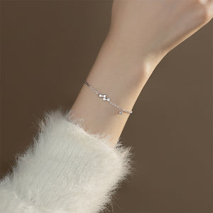 925 Sterling Silver Simple Sweet Ribbon Bracelet with Cubic Zirconia