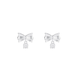 925 Sterling Silver Simple Sweet Ribbon Lily Of The Valley Flower Stud Earrings