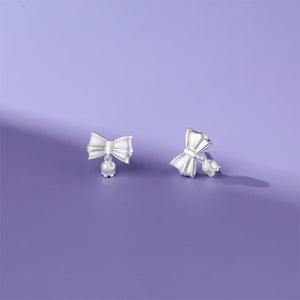 925 Sterling Silver Simple Sweet Ribbon Lily Of The Valley Flower Stud Earrings