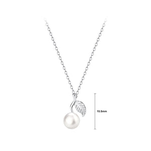 925 Sterling Silver Fashion Simple Leaf Pendant with Imitation Pearls and Necklace