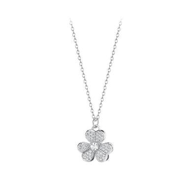 925 Sterling Silver Fashion Brilliant Three-leafed Clover Pendant with Cubic Zirconia and Necklace