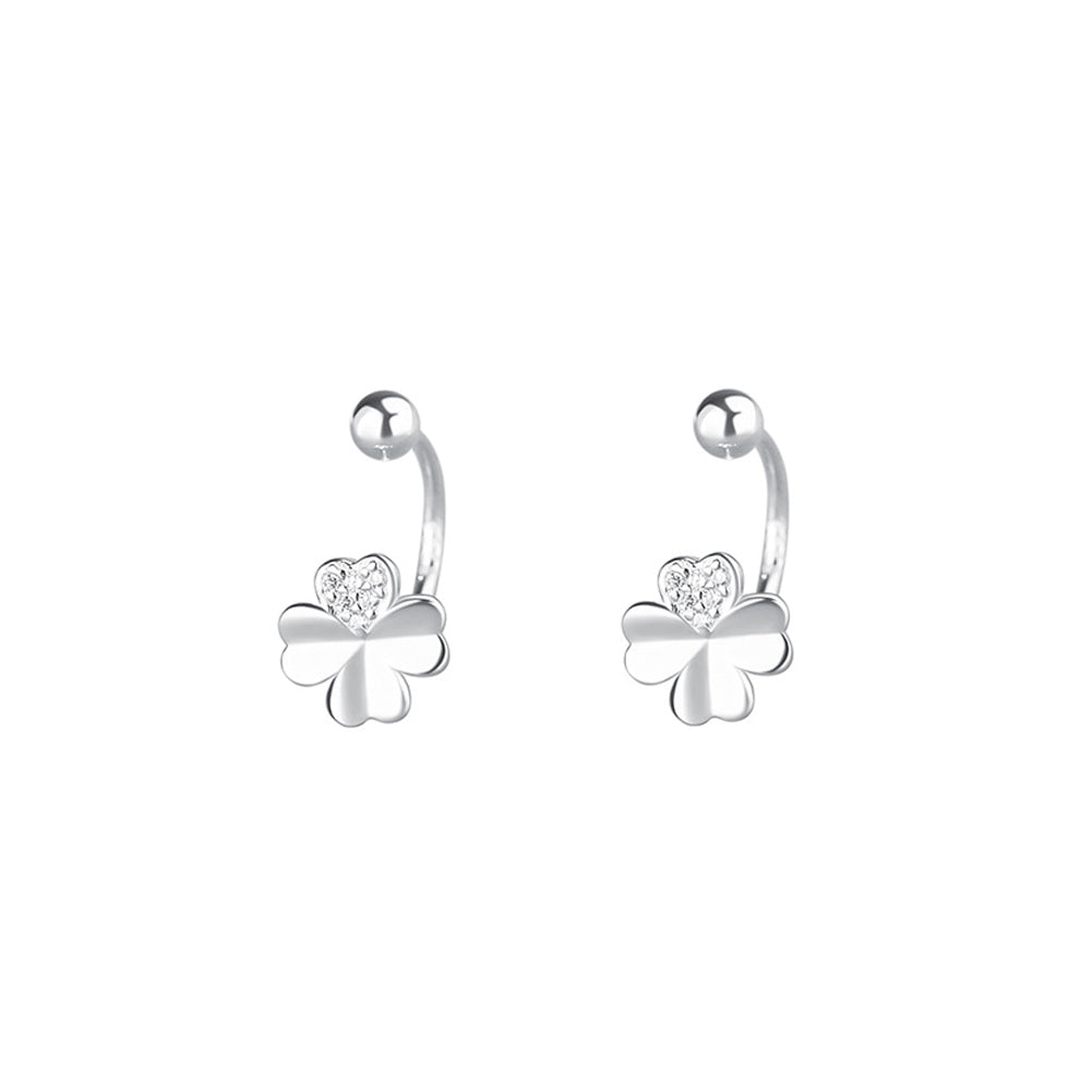 925 Sterling Silver Fashion Simple Four-leafed Clover Stud Earrings with Cubic Zirconia