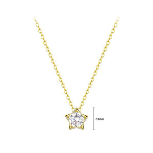 925 Sterling Silver Plated Gold Simple Fashion Star Pendant with Cubic Zirconia and Necklace