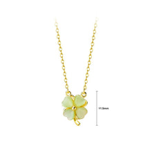 Load image into Gallery viewer, 925 Sterling Silver Plated Gold Simple and Fashion Four-leafed Clover Imitation Cats Eye Pendant with Necklace