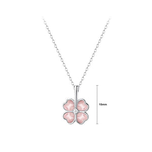 925 Sterling Silver Simple and Elegant Four-leafed Clover Imitation Cats Eye Pendant and Necklace