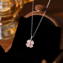 Load image into Gallery viewer, 925 Sterling Silver Simple and Elegant Four-leafed Clover Imitation Cats Eye Pendant and Necklace