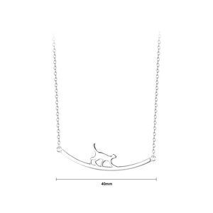 925 Sterling Silver Simple Cute Cat Pendant with Necklace