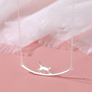 925 Sterling Silver Simple Cute Cat Pendant with Necklace